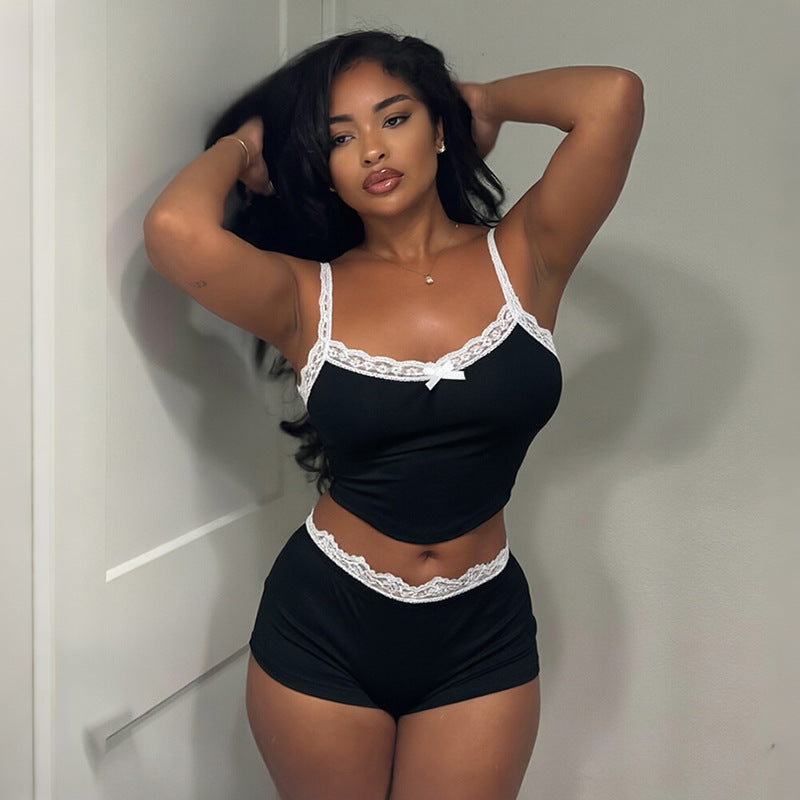 Damen Set aus Spitzen-Top und Shorts Drune