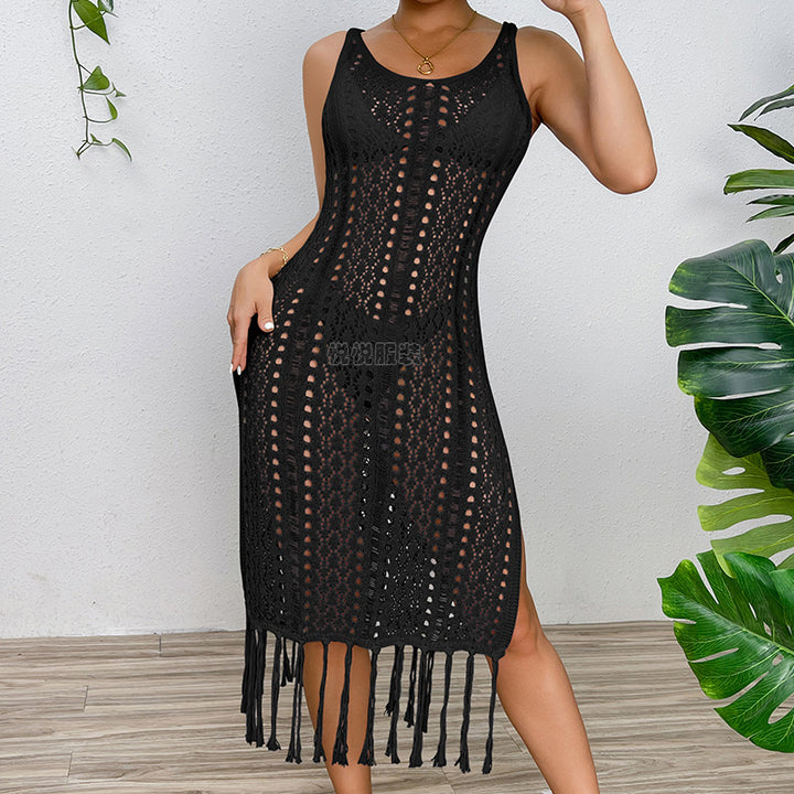 Damen Sommerliches Häkelkleid mit Fransen und seitlichem Schlitz Drune
