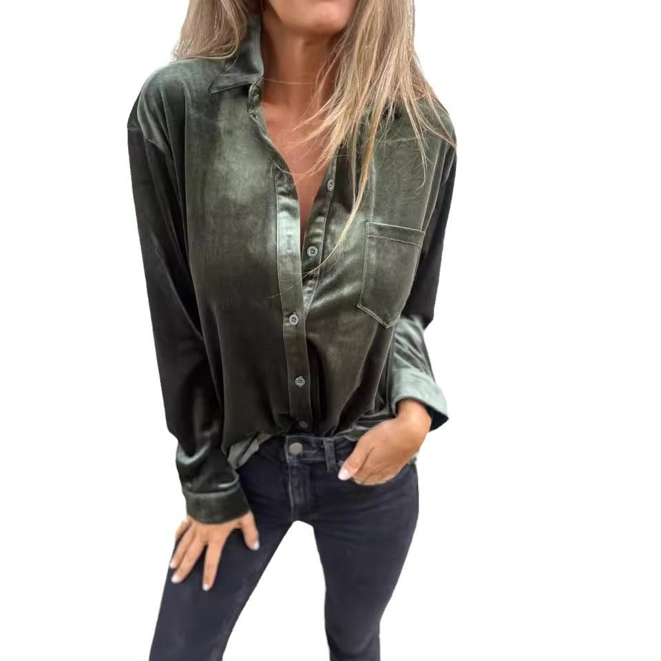 Damen satintop mit eleganter Knopfleiste Drune
