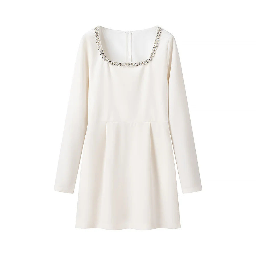 Damen elegant geschnittenes Langarmkleid mit verziertem Ausschnitt Drune