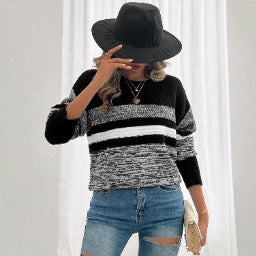Damen lässiger Pullover mit gestreiftem Design und weitem Schnitt Drune