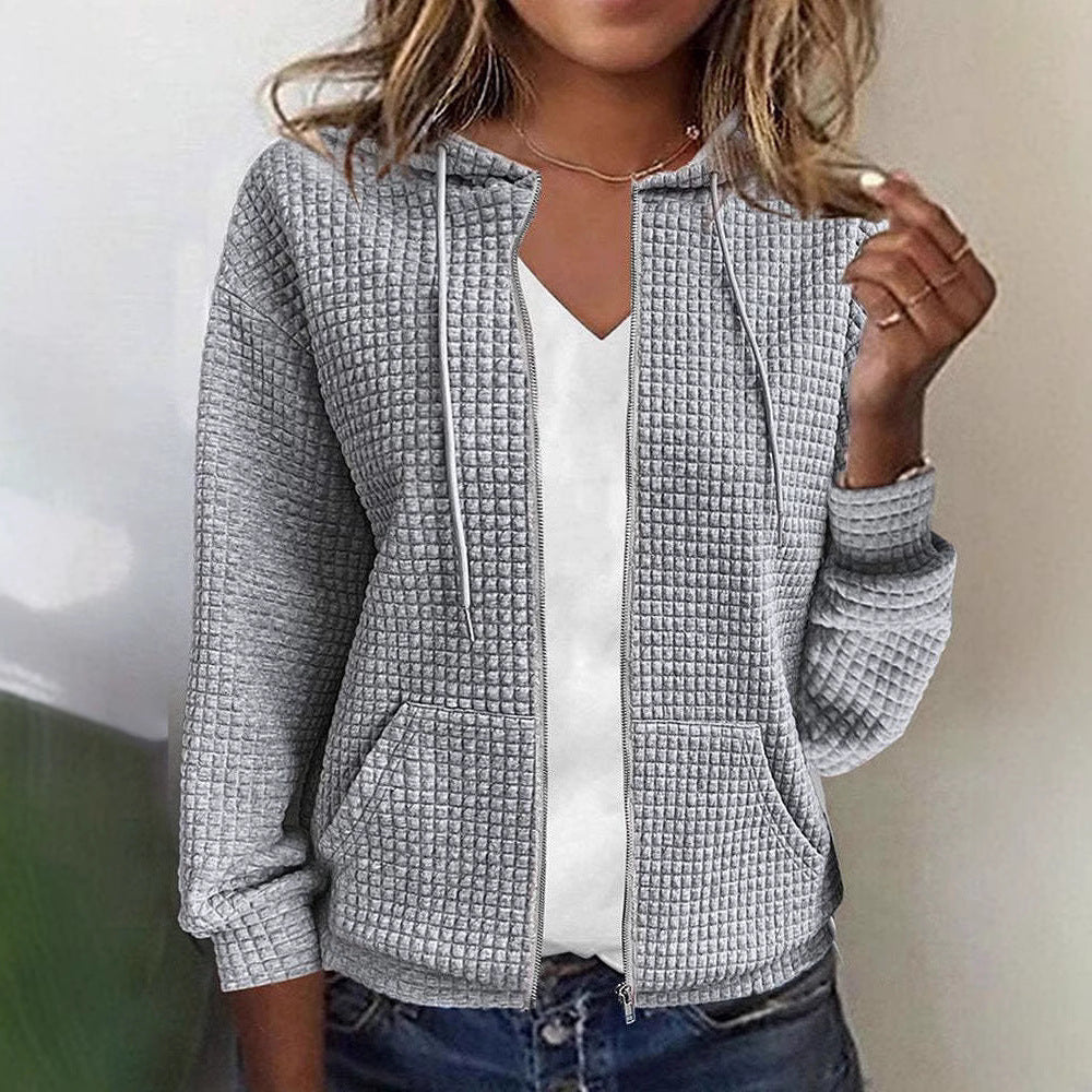 Damen lässige Waffelstruktur Kapuzenjacke Drune