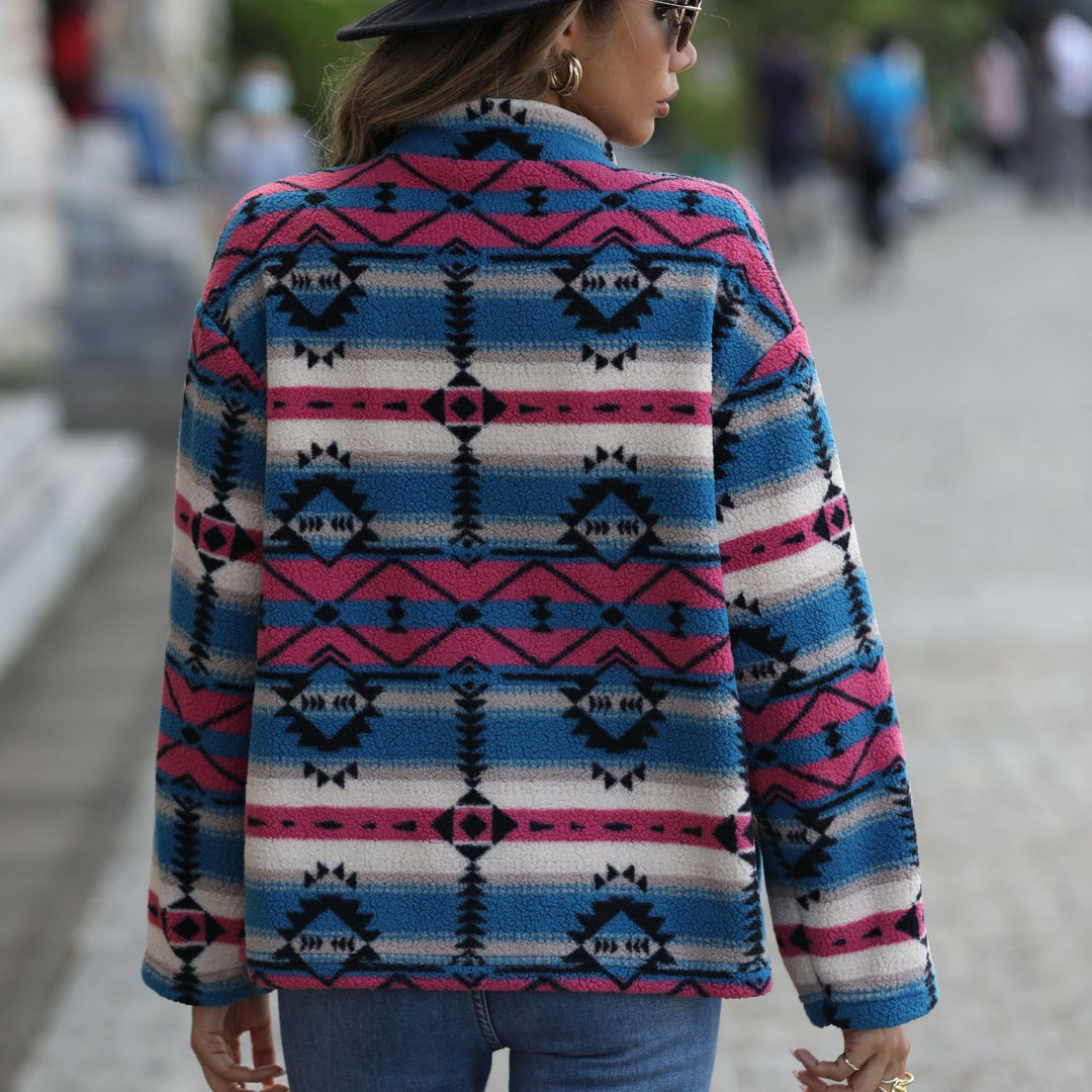 Damen Fleecejacke mit attraktiven geometrischen Mustern und praktischen Taschen Drune
