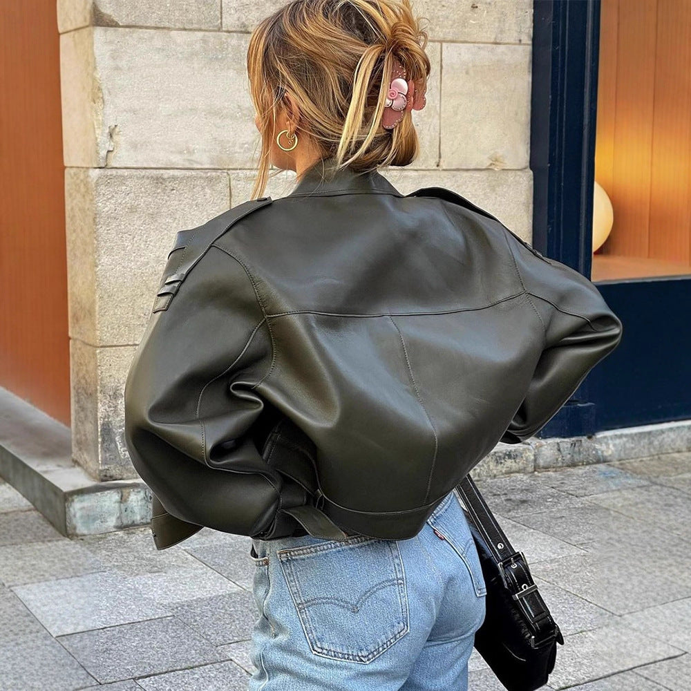 Damen trendige Bikerjacke aus hochwertigem Leder Drune
