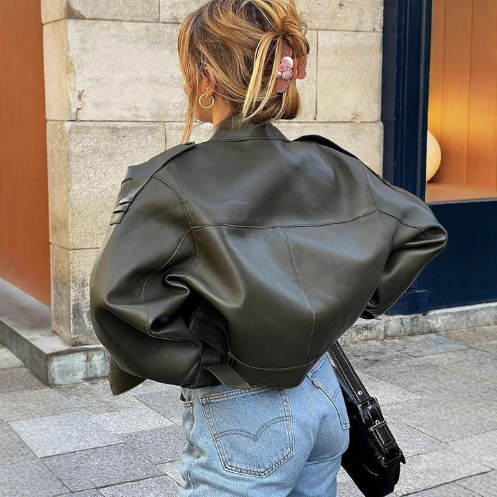 Damen trendige Bikerjacke aus hochwertigem Leder Drune