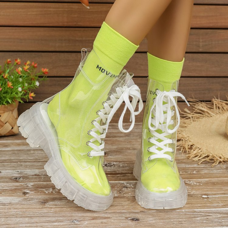 Damen Transparente Chunky Stiefel mit modischem Obermaterial und robustem Sohlenprofil Drune