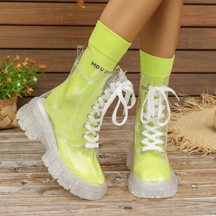 Damen Transparente Chunky Stiefel mit modischem Obermaterial und robustem Sohlenprofil Drune