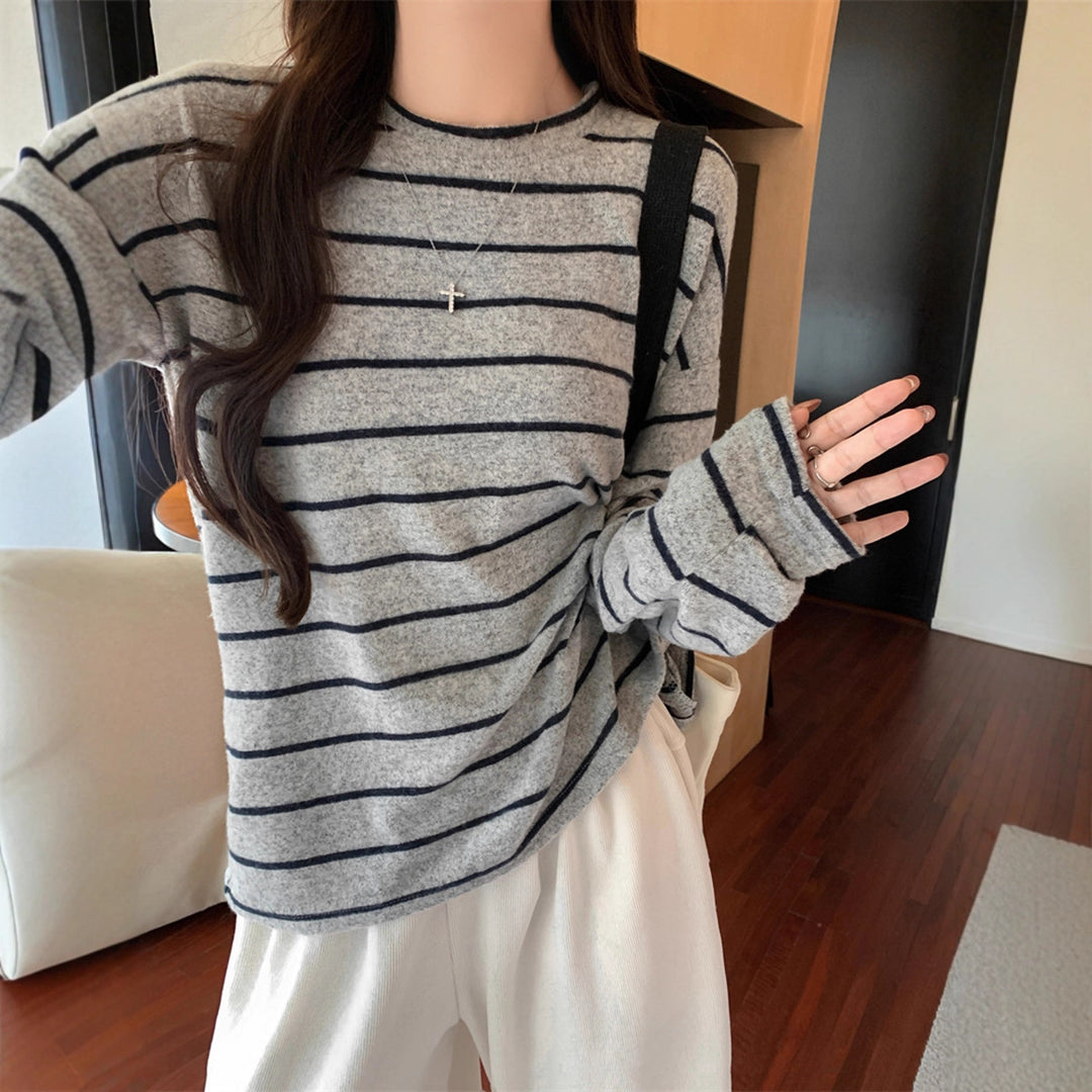 Damen lässiges Langarmshirt mit modischem Streifenlook Drune