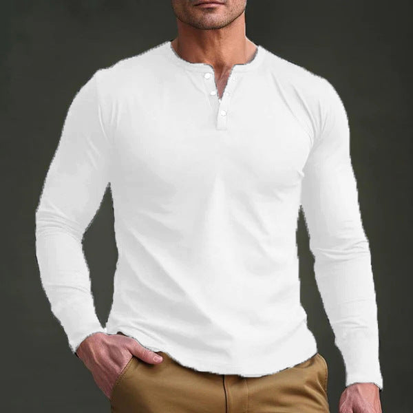 Herren nan langärmeliges Henley-Longsleeve mit Stehkragen, 3-Knopfleiste und elastischem Baumwollstretch Drune