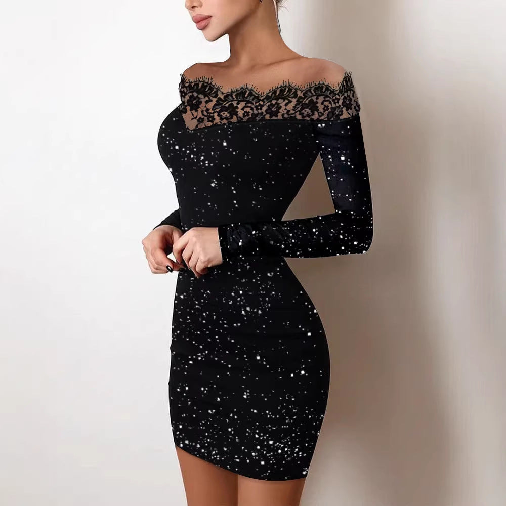 Damen Offshoulder Kleid mit Spitzenbesatz Drune