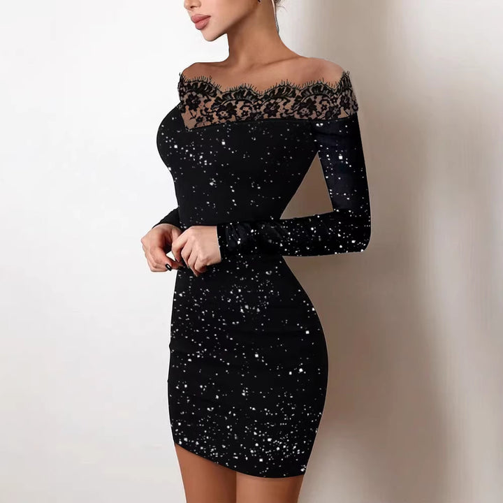 Damen Offshoulder Kleid mit Spitzenbesatz Drune