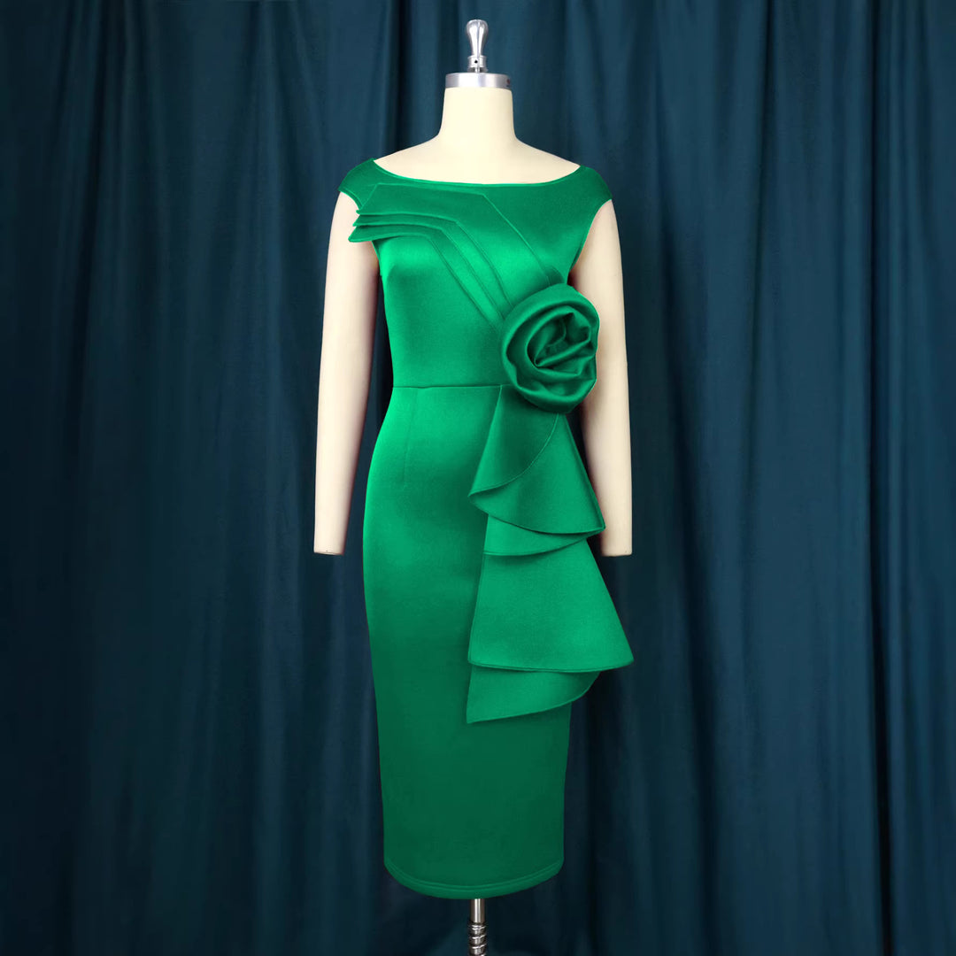 Damen figurbetontes Kleid mit schicker Rüschenapplikation Drune
