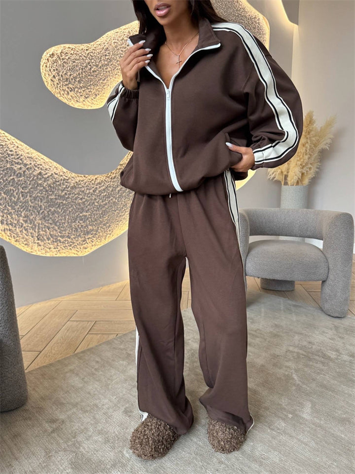 Damen sportliches Fleece-Jogging-Set mit hohen Seitenschlitzen Drune