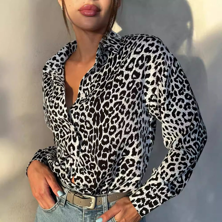 Damen elegante Bluse im Leopardenmuster Drune
