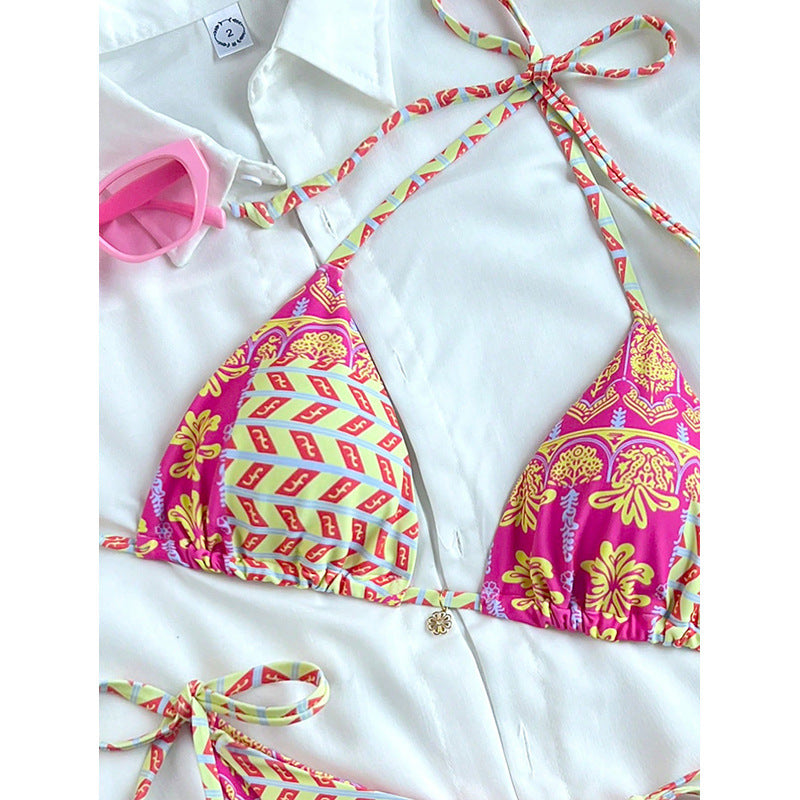 Damen Triangel-Bikini mit verspieltem Muster und seitlichen Bindebändern Drune