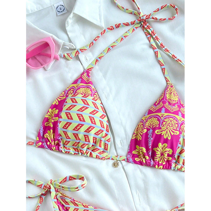 Damen Triangel-Bikini mit verspieltem Muster und seitlichen Bindebändern Drune