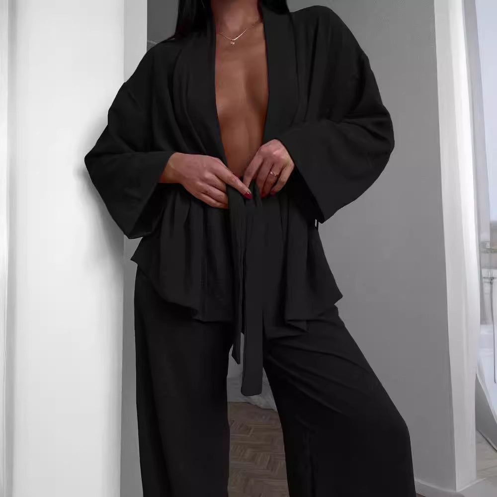 Damen Lässiges Set mit weit geschnittenem Kimono und hoher Taille Drune