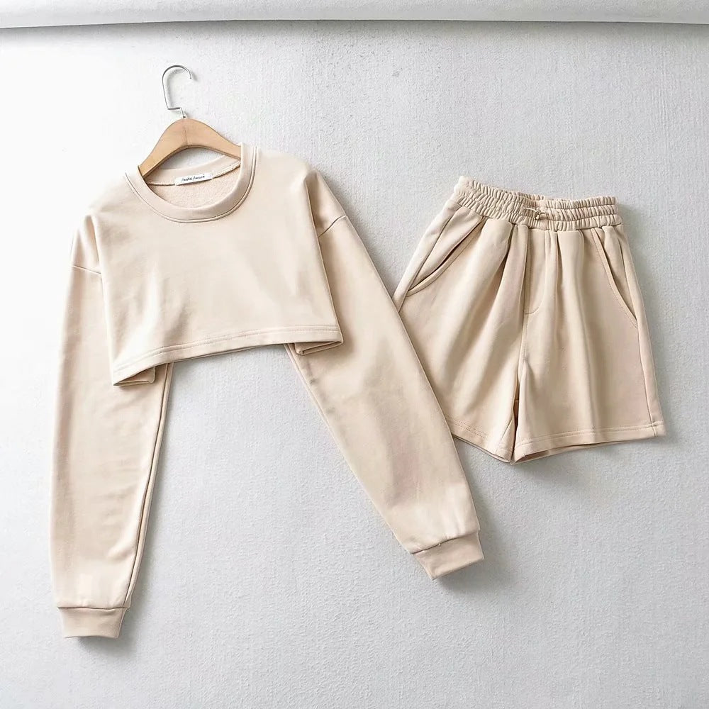Damen lässiges Crop-Top und Shorts Set Drune