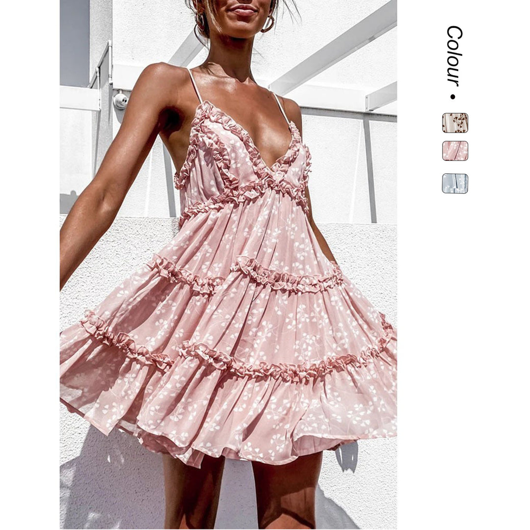 Damen Freizeitkleid mit Rüschendetails und tiefem V-Ausschnitt Drune