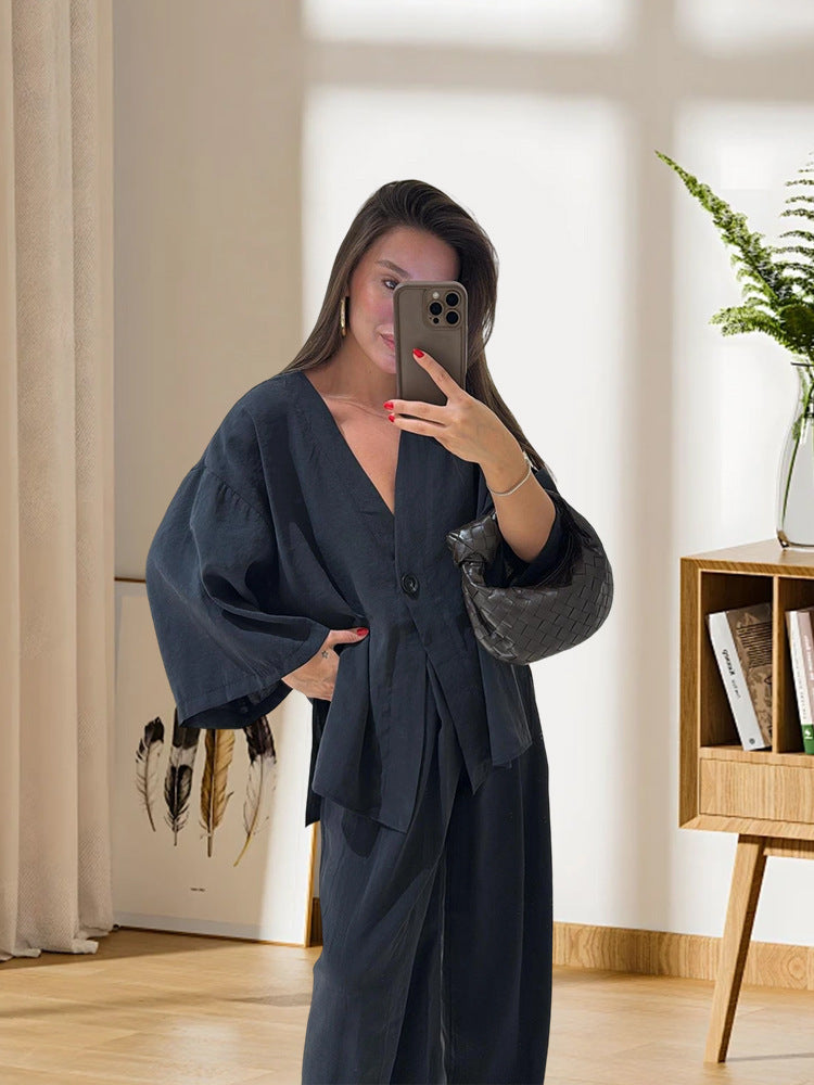 Damen Elegante Kimono-Jacke mit weiten Ärmeln und lockerer Passform Drune
