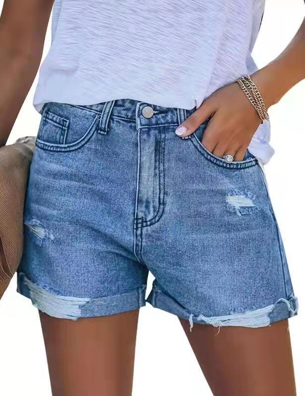 Damen Sommerliche Destroyed Jeansshorts mit umgeschlagenem Saum Drune