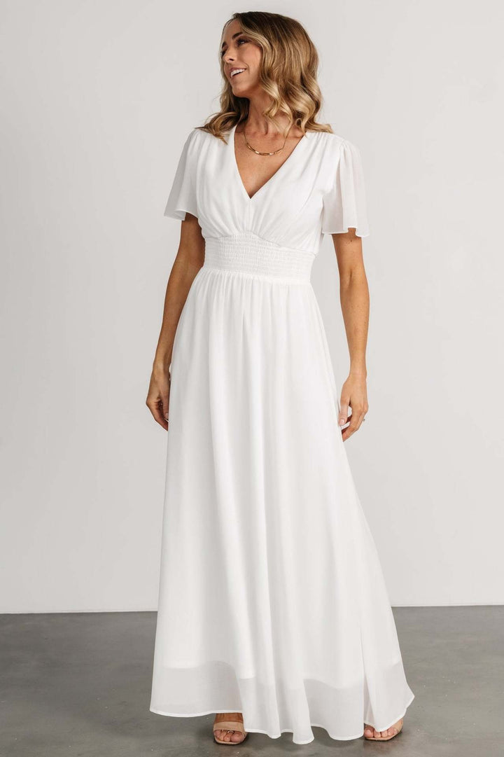 Damen elegantes Maxikleid mit V-Ausschnitt und elastischem Taillenbund Drune