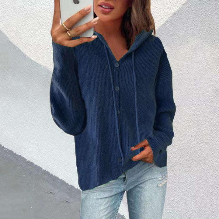 Damen Strickjacke mit Kapuze und Knopfleiste Drune