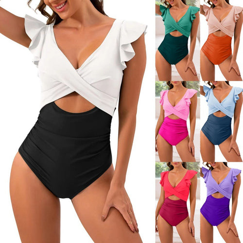 Damen Einteiliger Badeanzug mit voluminösen Rüschen und elegantem Schnitt Drune