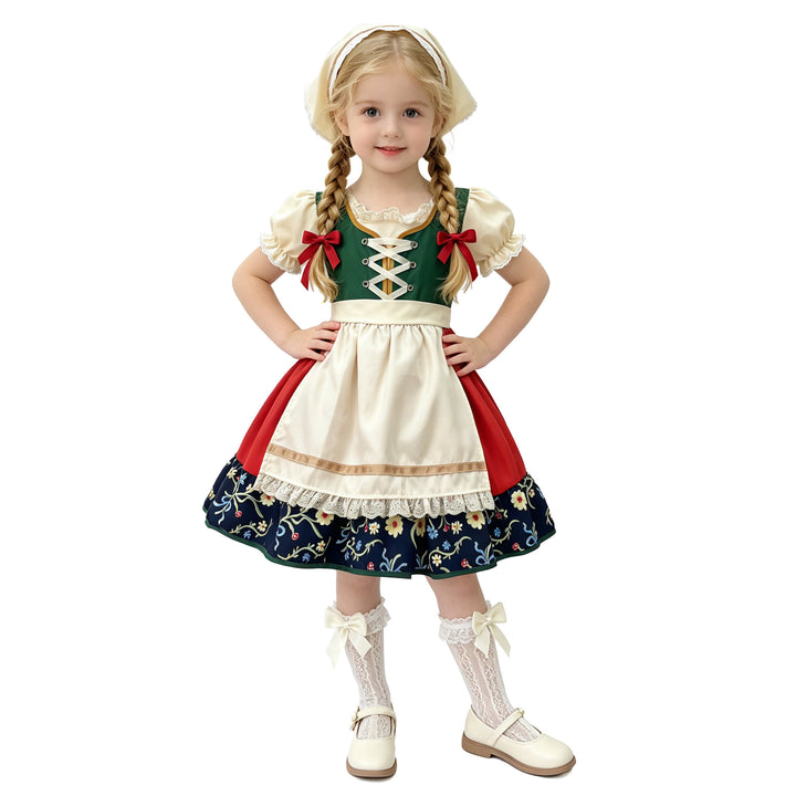 Damen nan traditionelles Kinderdirndl mit besticktem Rock und Spitzenschürze Drune