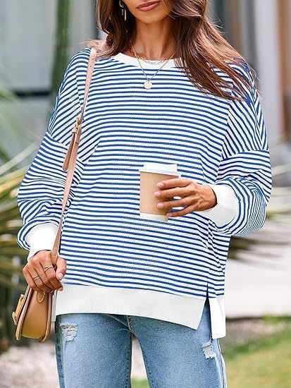 Damen gestreifter Pullover mit weitem Schnitt und elegantem Design Drune