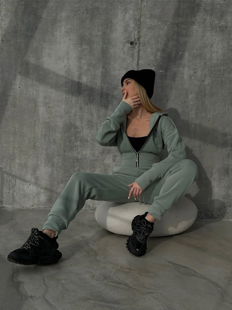 Damen Sportlicher Jumpsuit mit Reißverschluss und hohem Kragen Drune