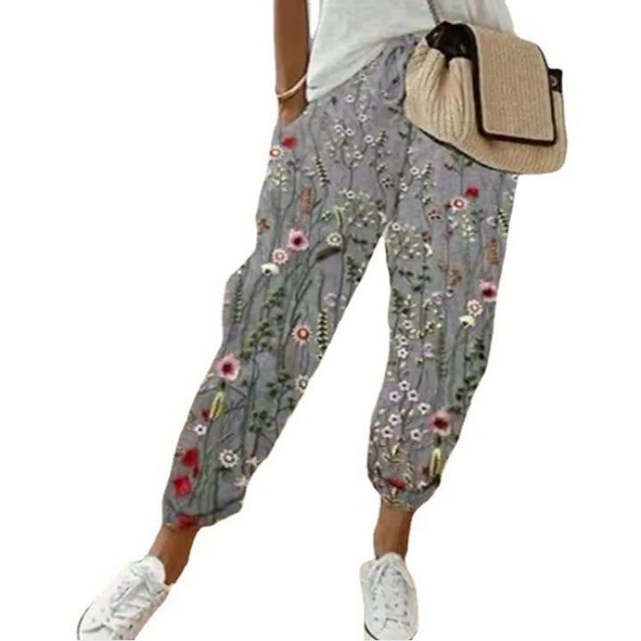 Damen Luftige Freizeithose mit floraler Stickerei Drune