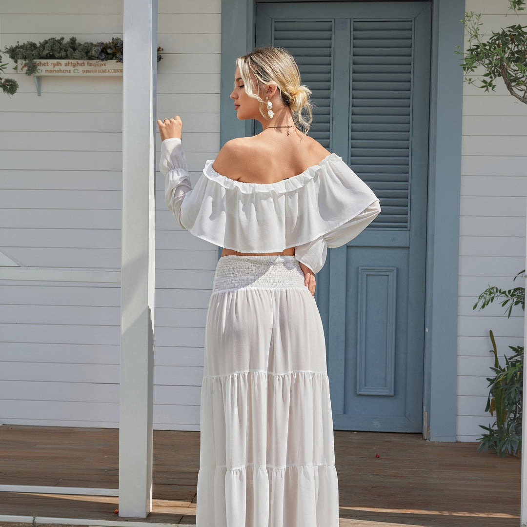 Damen lässiges Crop-Top und Maxirock Set Drune