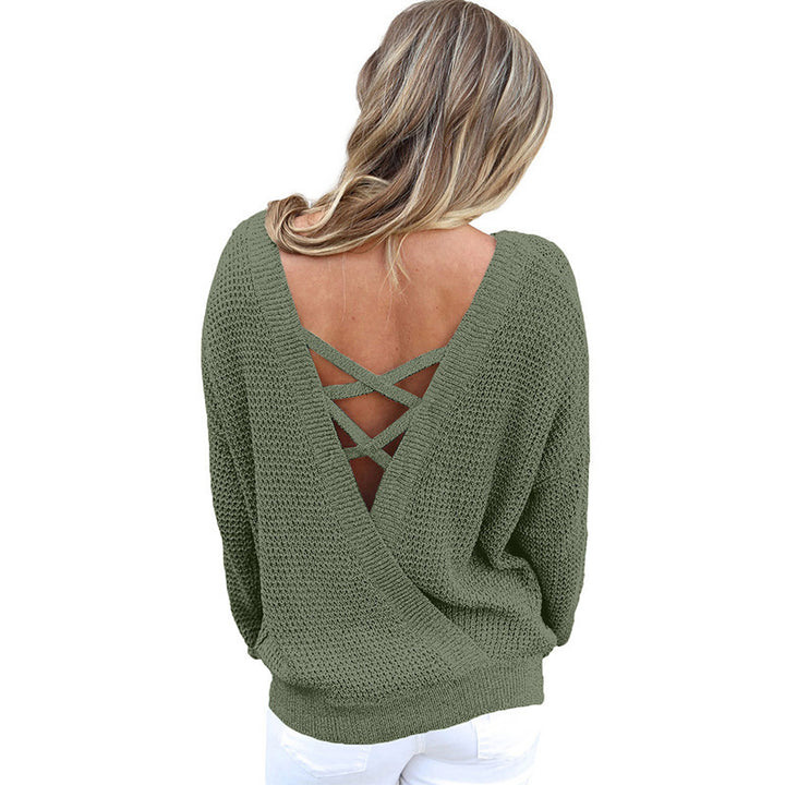Damen lässiger Strickpullover mit offenem Rückendesign Drune