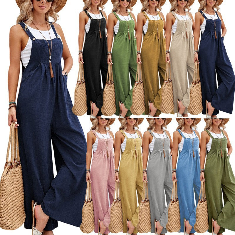 Damen lässiger Jumpsuit mit breiten Beinen und verstellbaren Trägern Drune