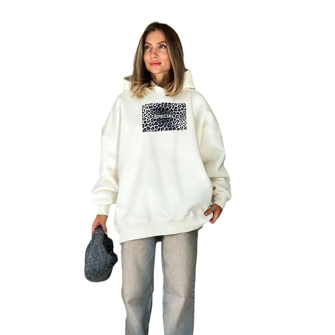 Damen lässiger Kapuzenpulli mit kreativem Leopardenmotiv und bequemen Schnitt Drune