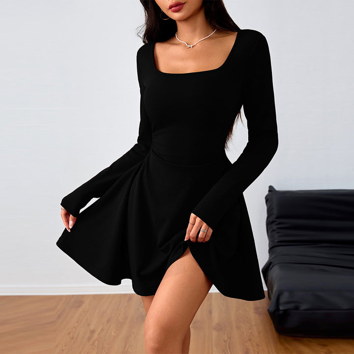 Damen Mini-Kleid mit quadratischem Ausschnitt und schwingendem Rock Drune