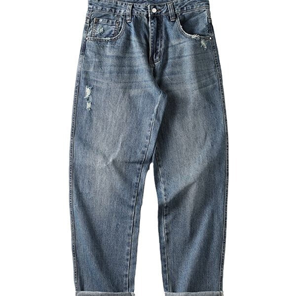 Herren Baggy Jeans im Vintage-Look mit distressed Effekten und hohem Bund Drune