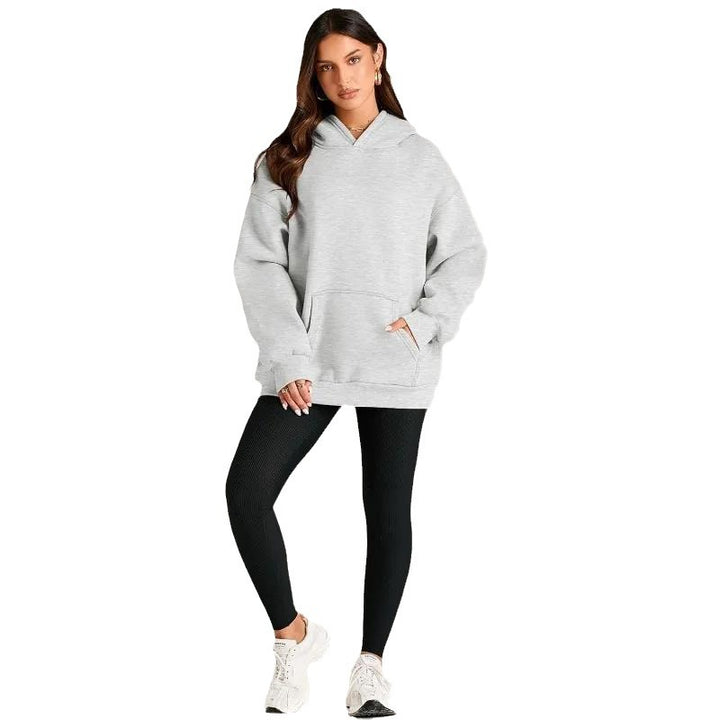 Damen nan oversized Kapuzenpullover mit verlängerter Silhouette und Kängurutasche Drune