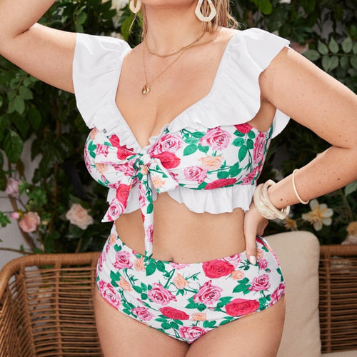 Damen Bikini-Set mit verspieltem Rüschendesign und floralem Muster Drune