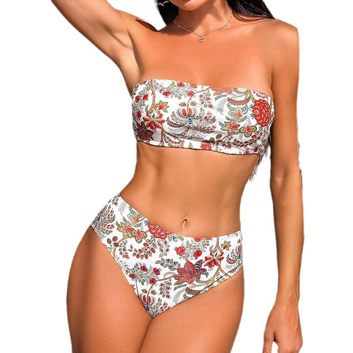 Damen Bandeau-Bikini mit floralem Design und hochgeschnittenem Höschen Drune