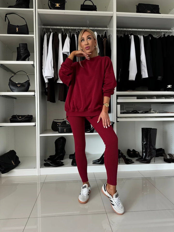 Damen lässiger Sweatpullover mit überschnittenen Schultern und enganliegendem Bein Drune