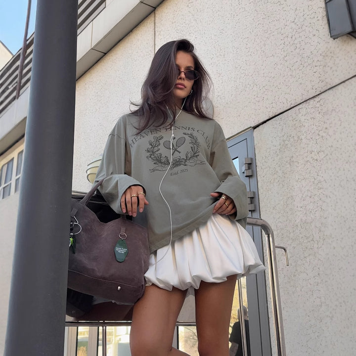 Damen lässiges Langarmshirt mit kreativem Druckdesign Drune