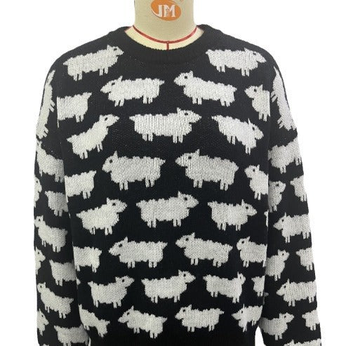 Damen Strickpullover mit originellem Schafdesign Drune