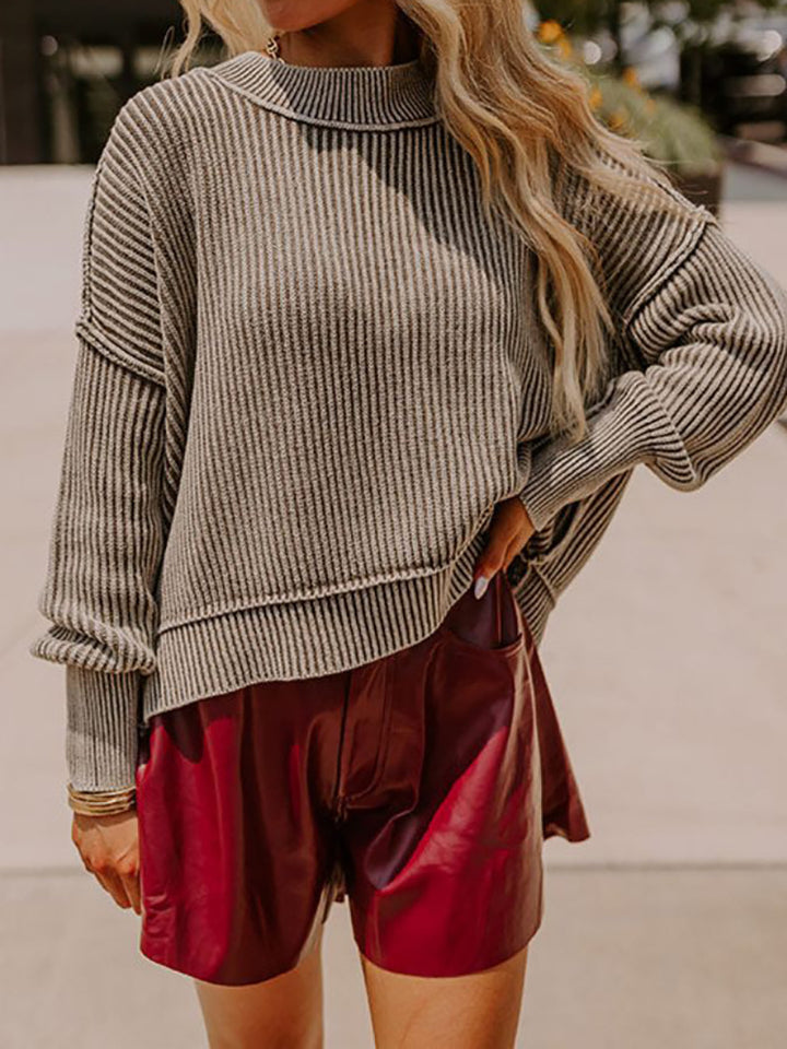 Damen lässiger Strickpullover mit strukturiertem Rippdesign Drune