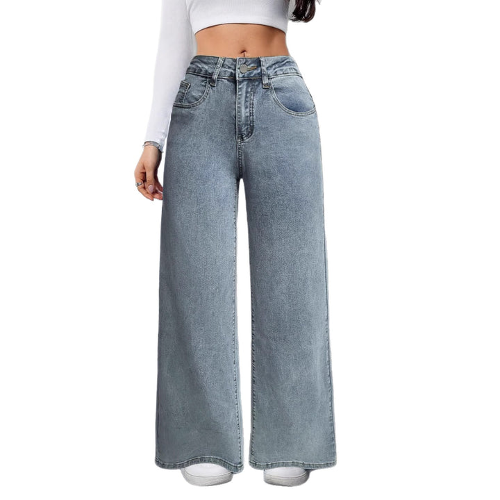 Damen Weit geschnittene Jeans im Vintage-Stil mit hohem Bund und lässigem Look Drune