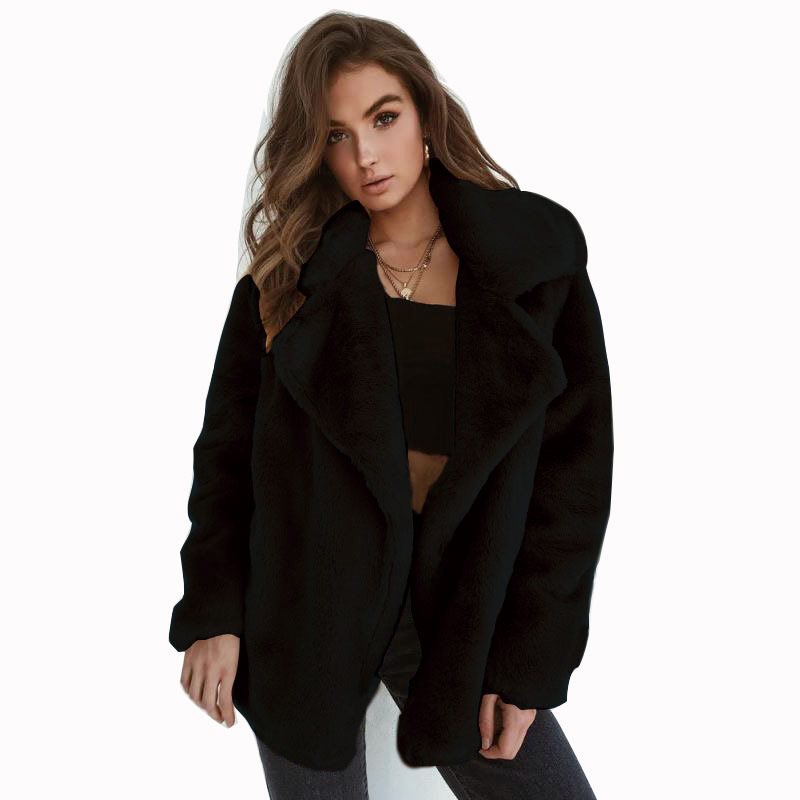 Damen Plüschige Oversized Jacke mit umschlagbarem Kragen und dezentem Schnitt Drune