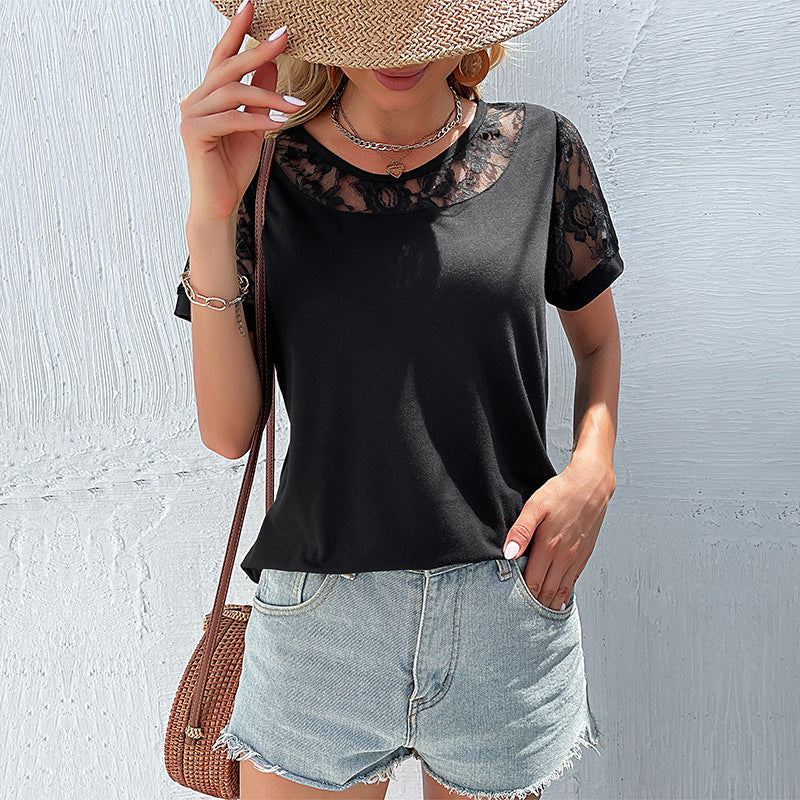 Damen T-Shirt mit Spitzenärmel und modernem Schnitt Drune