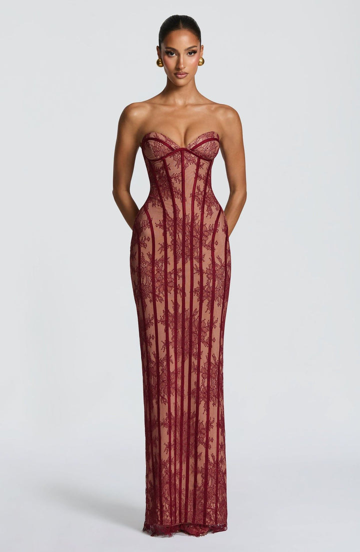 Damen figurbetontes Spitzenkleid mit Bustier-Oberteil und eleganten Details Drune