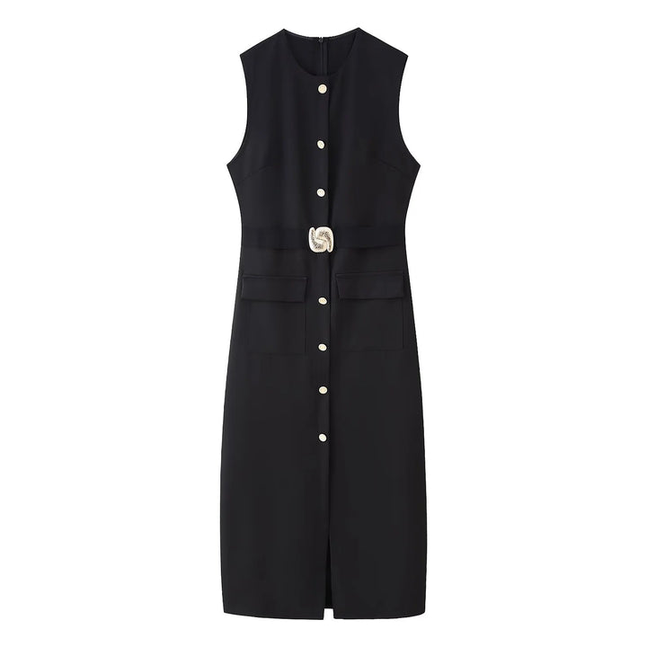 Damen Utility Midi Kleid mit Gürtel-Taille und Taschen-Detail Drune